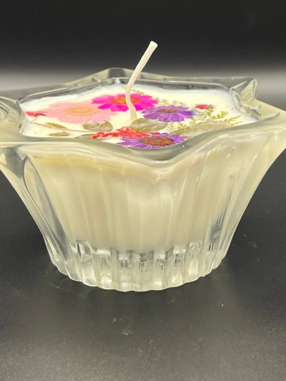 Starburst Glass Bowl Lavender Field Candle